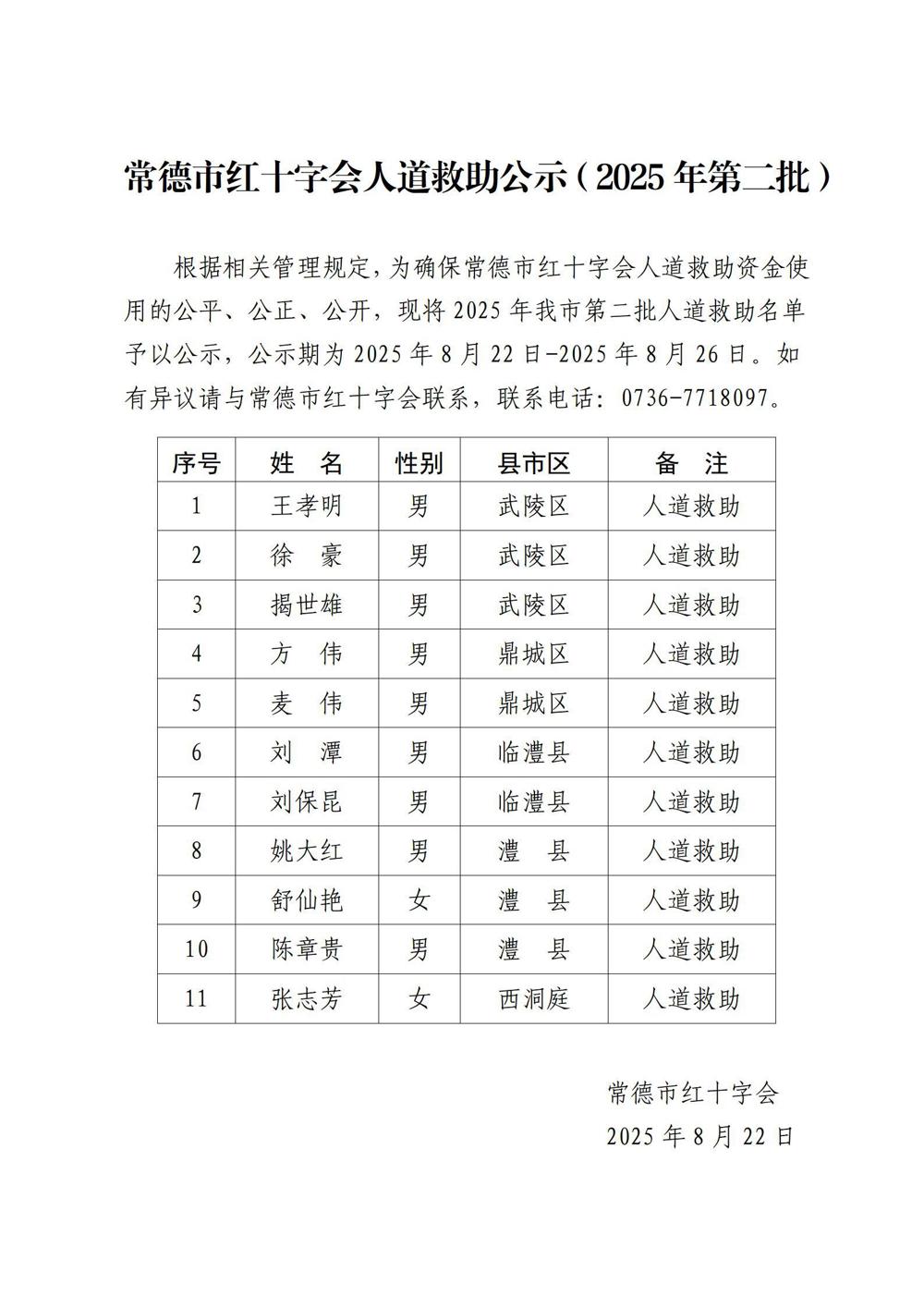 常德市红十字会人道救助公示（2025第二批）_01