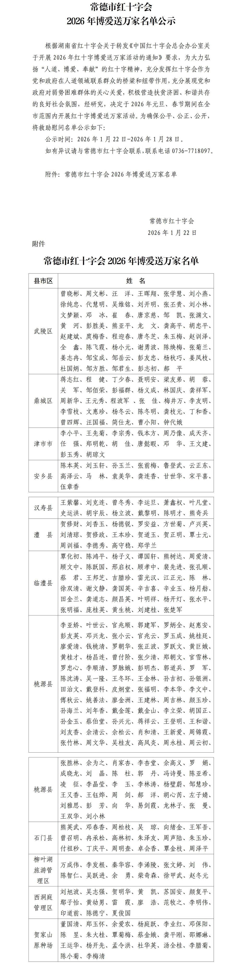 常德市红十字会2026年博爱送万家名单公示（1.22）第二版